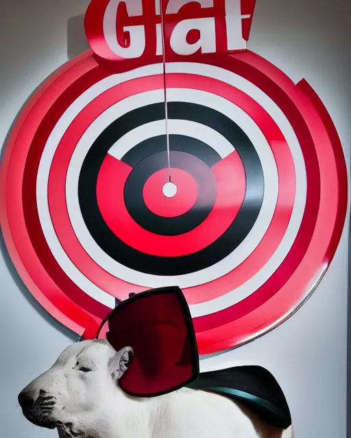 Prompt: target mascot bullseye in front of target logo artistic ad campaign Portrait photo Leica Zeiss