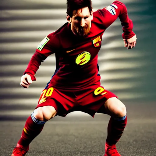 Image similar to lionel messi as the flash, 8 k