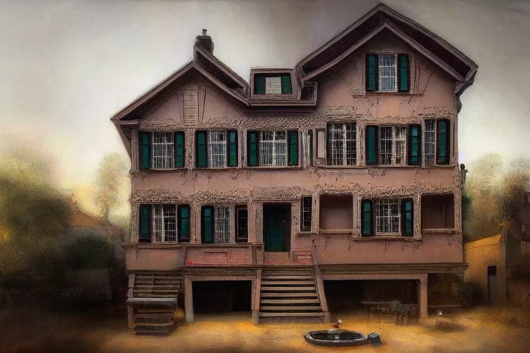 Prompt: a stunning and detailed painting of a house that looks like a boombox, 8 k, award winning art, unique architecture, rembrandt lighting