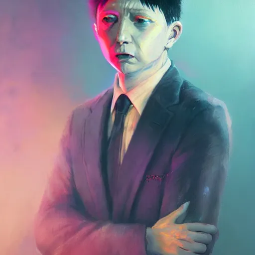 Image similar to hyper realistic, surreal, portrait of mob psycho, shigeo kageyama painted by greg rutkowski, wlop, loish,