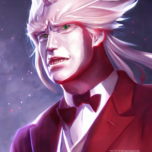 Image similar to portrait of shadow trump the president king of toxic aura mode, anime fantasy illustration by tomoyuki yamasaki, kyoto studio, madhouse, ufotable, square enix, cinematic lighting, trending on artstation