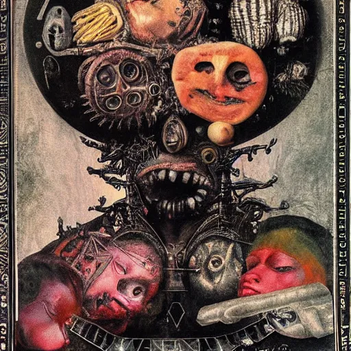 Image similar to post - punk new age album cover, asymmetrical design, dollars, bank notes, magic, apocalypse, psychedelic, black white pink, magic, giger h. r., giuseppe arcimboldo