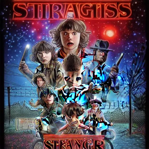 Prompt: stranger things with darth vader by drew struzan