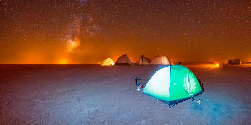 Image similar to a photo of late night desert camping in utal during a meteor shower, beautiful nature