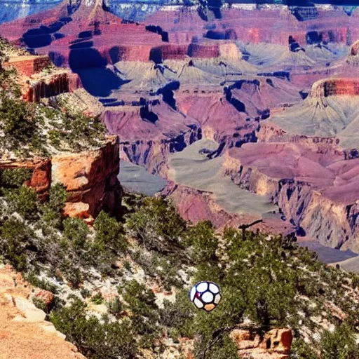 Image similar to the Grand Canyon full of soccer balls