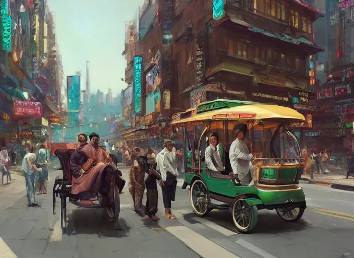 Prompt: an oligarch riding rickshaw-wagon being pulled by crowd of tired poor people in a Mandelbrot fractal modern city by Craig Mullins, ilya kuvshinov, krenz cushart, artgerm trending on artstation by Edward Hopper and Dan Mumford and WLOP and Rutkovsky, Unreal Engine 5, Lumen, Nanite