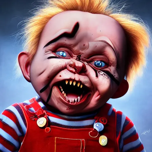 Prompt: painting of chucky by michal karcz | loony toons style