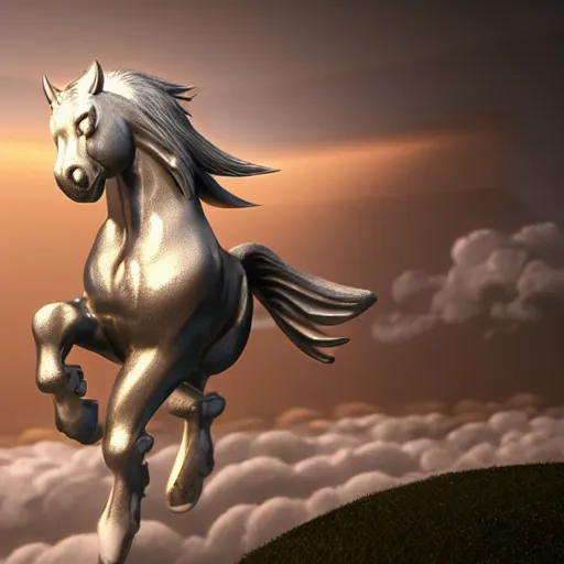 Image similar to pegasus over the clouds highly detailed, photorealistic portrait, bright studio setting, studio lighting, crisp quality and light reflections, unreal engine 5 quality render