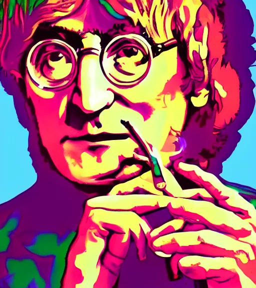 Prompt: 90s vaporware digital art of John Lennon smoking weed