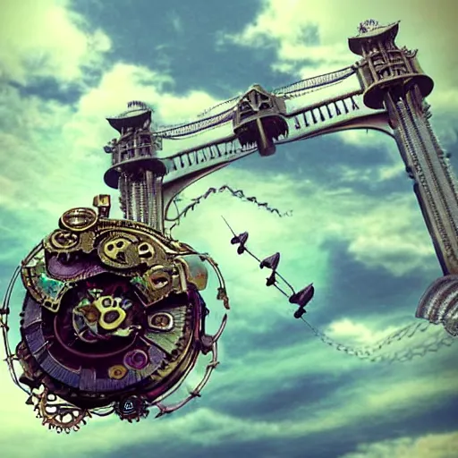 Image similar to flying city in a mechanical flower flower flower flower, sky, steampunk!!!, fantasy art, steampunk, masterpiece, octane