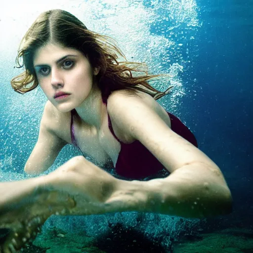 Image similar to alexandra daddario, underwater, photograph by annie leibovitz, 4 k