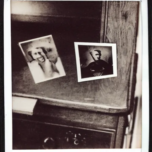 Prompt: infamous polaroid photograph of a horrifying discovery in the drawer of an abandoned house