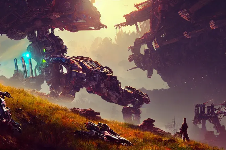 Image similar to stalker machine mecanical creature robot of horizon forbidden west horizon zero dawn bioluminiscence global illumination ray tracing hdr fanart arstation by ian pesty and alena aenami artworks in 4 k