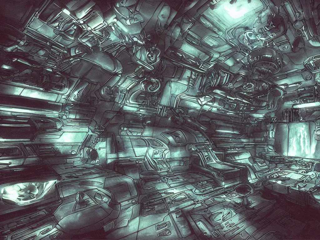 Prompt: Alien Trilogy alien spaceship interior as a PS1 game landscape