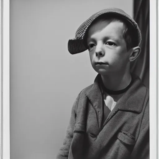 Image similar to photo of Carl 'Alfalfa' Switzer by Diane Arbus, black and white, high contrast, Rolleiflex, 55mm f/4 lens