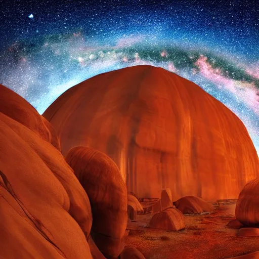 Image similar to star birth at uluru, didgeridoo, epic fantasy art in 8 k photorealistic illustration