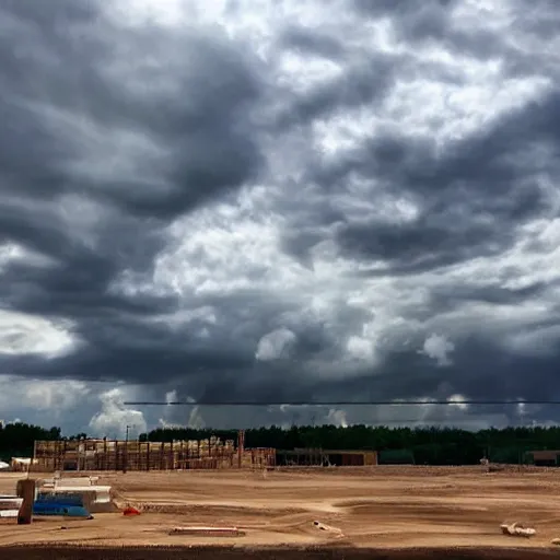 Prompt: clouds in the shape of a construction site