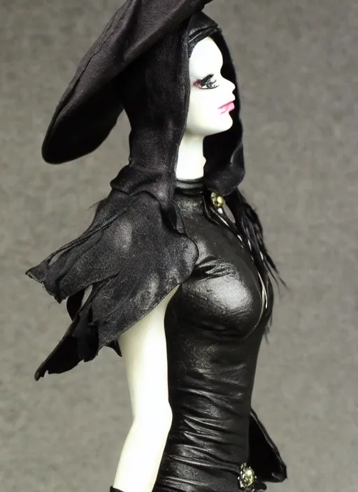 Prompt: Image on the store website, eBay, Full body, Detailed Miniature of a beautiful female sorceress, dress in black, tricorn hat