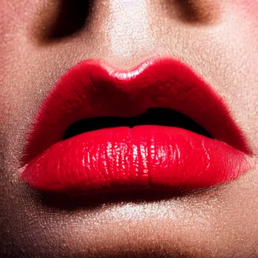 Image similar to woman smoking a cigarette, red lipstick, lips on cigarette, pucker, smoke, close up