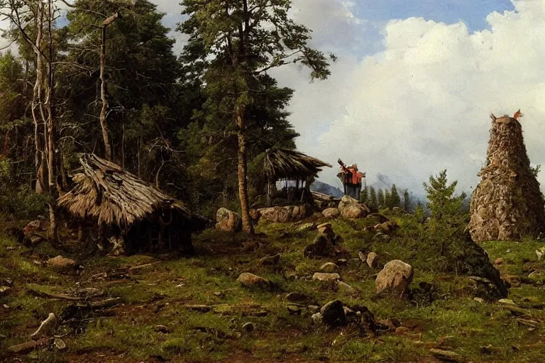 Image similar to Meeting of the Walking Castle and the Hut on Chicken Legs, Shishkin