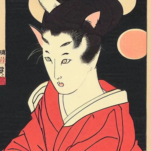 Image similar to cat woman sneak ukiyo - e style,