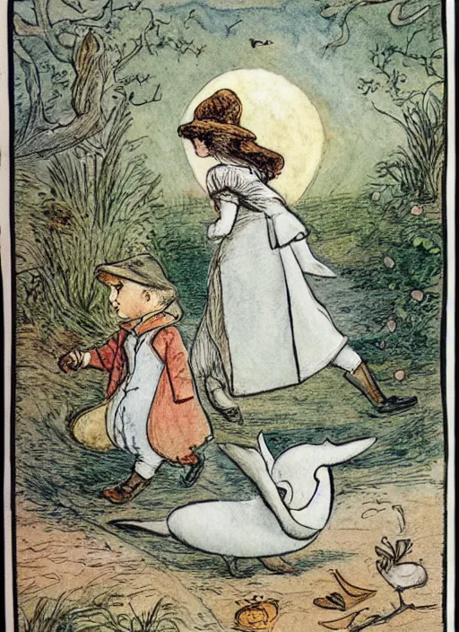 Image similar to half moon, half sun, illustrated by peggy fortnum and beatrix potter and sir john tenniel