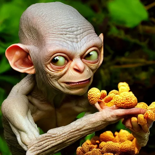 Image similar to Gollum on psylocibine mushrooms