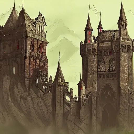 Image similar to beautiful gothic castle landscape in the style of Dnd concept Art