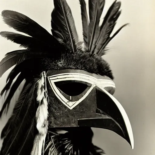 Prompt: vintage photo of native american raven mask by edward s curtis