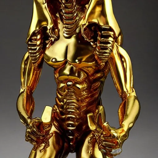 Image similar to an ancient gold xenomorph statue