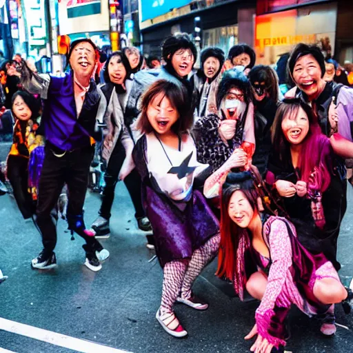 Image similar to group of people having fun on Halloween in Shibuya, amateur film photographer