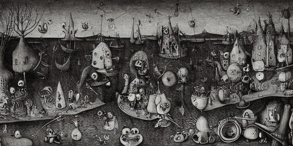 Prompt: “SpongeBob by Hieronymous Bosch and Edward Gorey, 8k, highly detailed, trending on artstation”