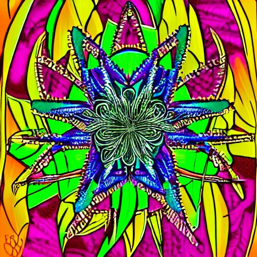 Image similar to thc flower in the style of alex grey