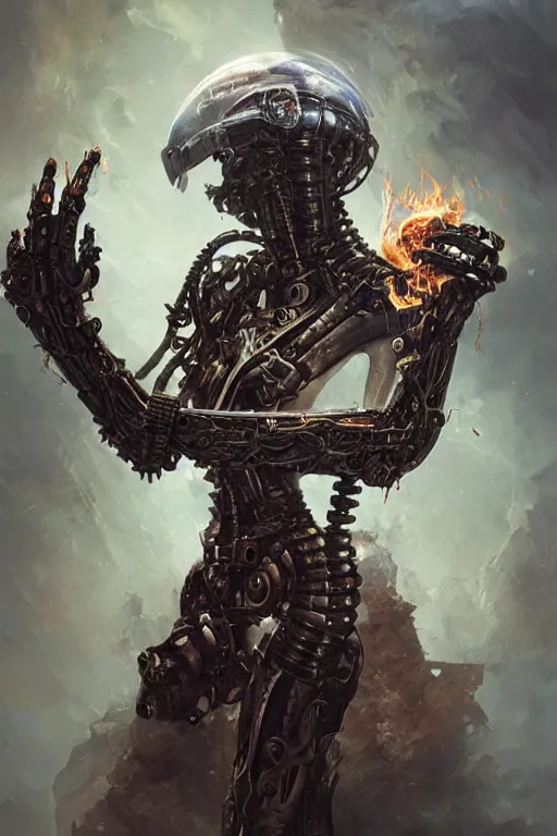 Prompt: mechanical power glove imbued with the power of fire, biomechanical, magical artifact, legendary, digital illustration, professional art by Seb McKinnon, cgsociety, fantasy, magic