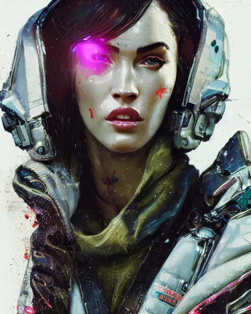 Image similar to detailed portrait megan fox cyborg operator girl cyberpunk futuristic neon reflective puffy coat, decorated with traditional japanese ornaments by ismail inceoglu dragan bibin hans thoma greg rutkowski alexandros pyromallis nekro rene margitte illustrated perfect face, fine details, realistic shaded, fine - face, pretty face