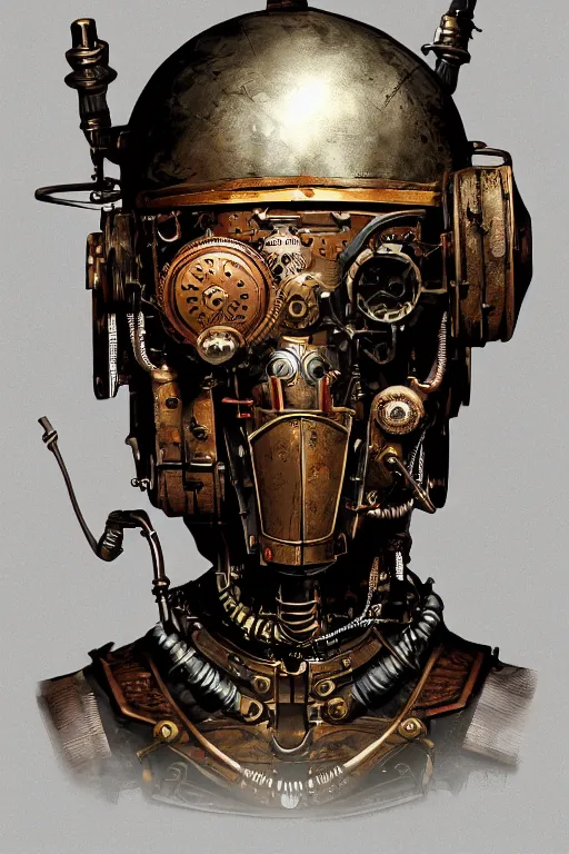 Image similar to steampunk helmet fantasy art mask robot ninja stylized digital illustration sharp focus, elegant intricate digital painting artstation concept art global illumination ray tracing advanced technology chaykin howard and campionpascale and cooke darwyn and davis jack