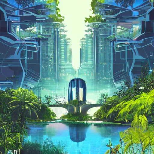 Image similar to beautiful happy picturesque charming futuristic sci - fi city in harmony with nature. water and plants. beautiful light. grainy and rough. soft colour scheme. beautiful artistic vector graphic design by lurid. ( 2 0 2 2 )