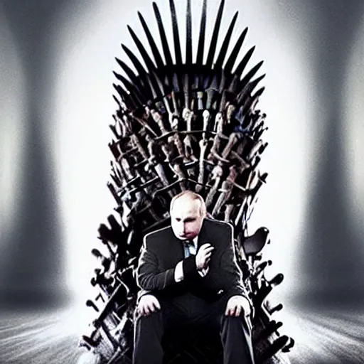 Prompt: “Putin sitting on the iron throne award winning, 4k realistic Photograph”