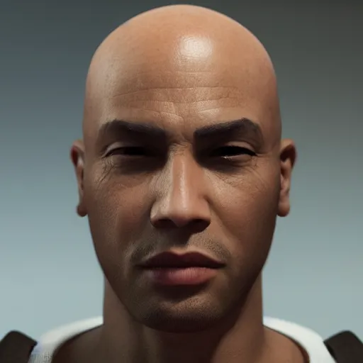 Prompt: a close up of a person with a bald head, a character portrait by Pogus Caesar, cgsociety, afrofuturism, rendered in unreal engine, unreal engine 5, unreal engine,