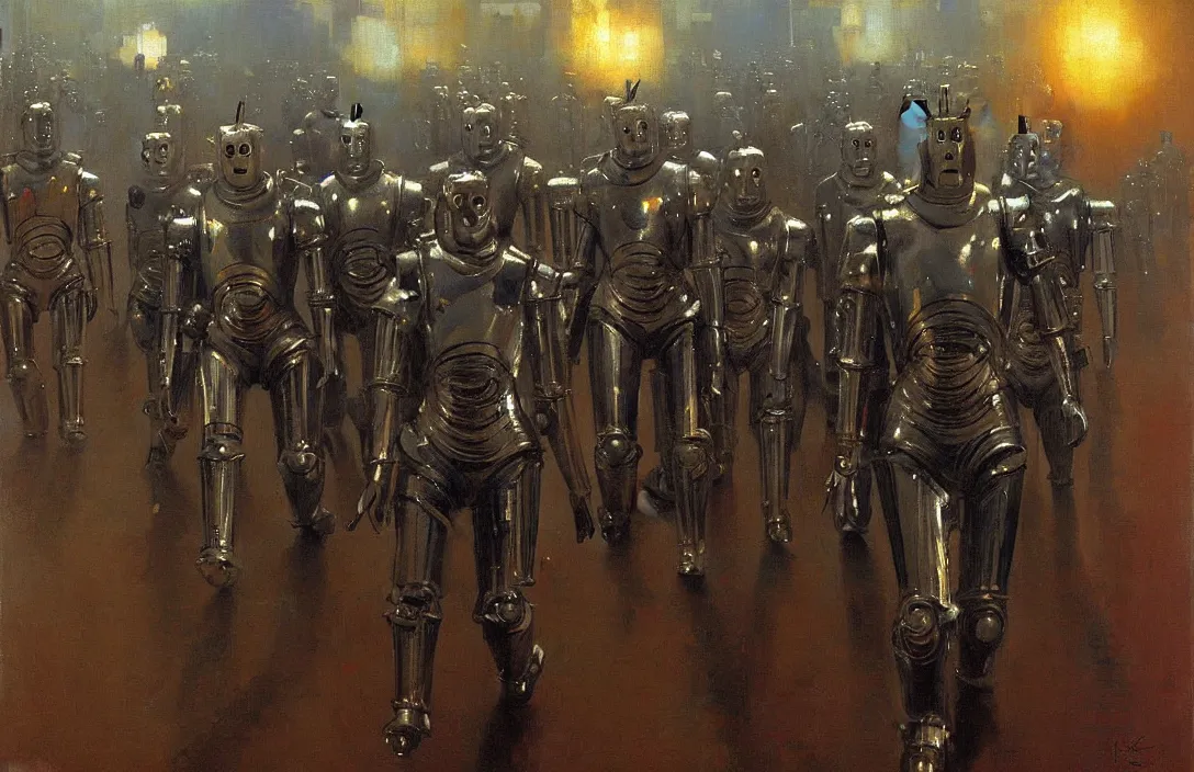 Image similar to march of the cybermen, detailed painting, epic lighting, by ilya repin, phil hale and kent williams