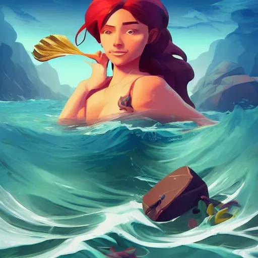 Image similar to painting mermaid treasure on sea of thieves game avatar hero smooth face median photoshop filter cutout vector, behance hd by jesper ejsing, by rhads, makoto shinkai and lois van baarle, ilya kuvshinov, rossdraws global illumination