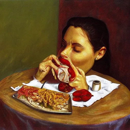 Prompt: a Picaso's painting about a women eating, hyperdetailed, award winner