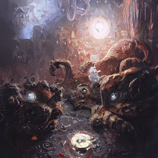 Prompt: a eldritch god of garfield the cat, evil, eldritch, lovecraftian, craig mullins