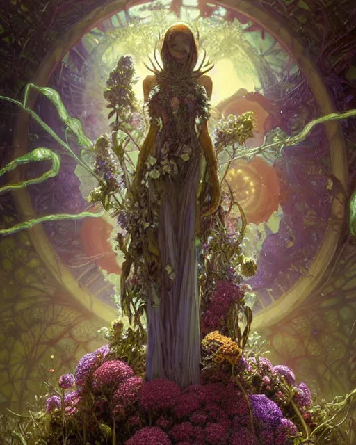 Prompt: the platonic ideal of flowers, rotting, insects and praying of cletus kasady carnage thanos nazgul doctor manhattan chtulu mandelbulb spirited away bioshock davinci heavy rain, d & d, fantasy, ego death, decay, dmt, psilocybin, art by artgerm and greg rutkowski and alphonse mucha