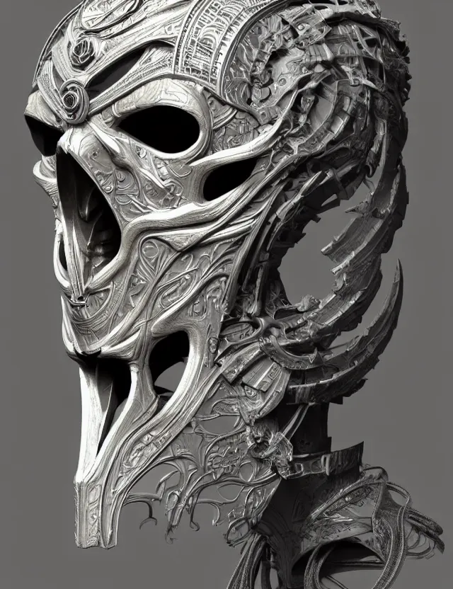 Image similar to 3 d goddess close - up profile portrait russian batman mask with ram skull. beautiful intricately detailed mask. artwork by giger and dali and beeple and greg rutkowski