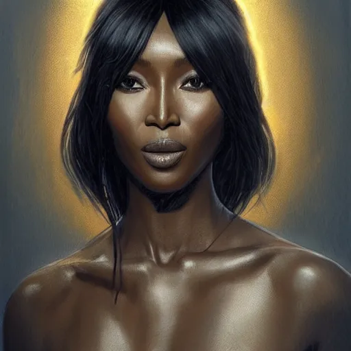 Image similar to full figure ultra realistic illustration, naomi campbell as the broker, intricate, elegant, highly detailed, digital painting, artstation, concept art, smooth, sharp focus, illustration, art by artgerm and greg rutkowski and alphonse mucha