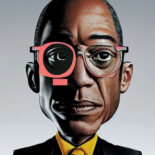 Prompt: gus fring with half his face mechanized and replaced with robotic parts