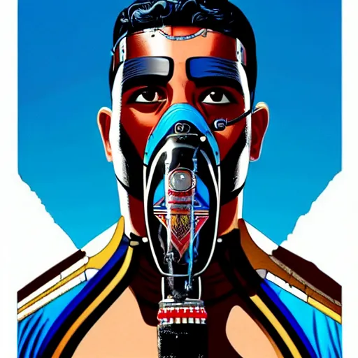 Prompt: a profile photo of a egyptian man with a diving oxygen mask with side profile blood in ocean intricate details by MARVEL comics and Sandra Chevrier-C