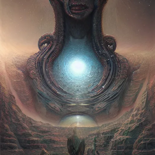 Image similar to artistic depiction of the universe as a simulation, rnst haeckel, artgerm, greg rutkowski, h. r. giger and zdislaw beksinski, trending on artstation