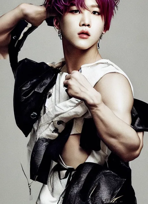 Image similar to jimin styled by nick knight, posing, style, vogue magazine, highly realistic. high resolution. highly detailed. dramatic. 8 k. 4 k.